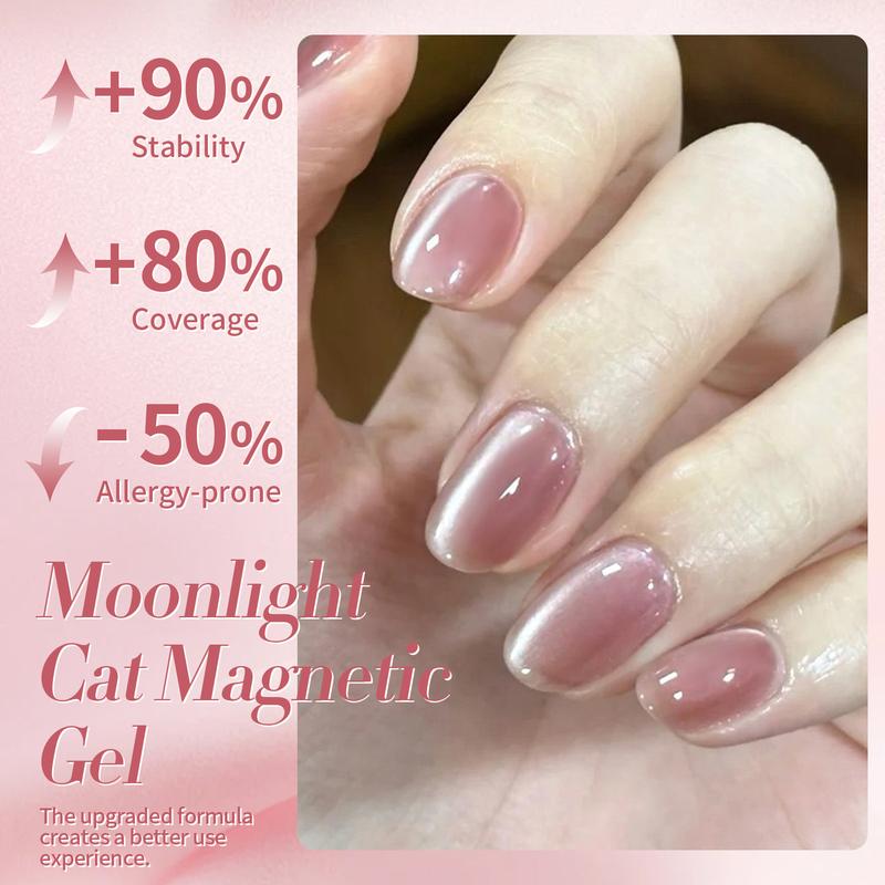 BORN PRETTY Moonlight Cat Magnetic Nail Polish Gel 15ml Dry Rose Cat Eye Magnetic Nail Polish Gel French Nail Art Christmas Gift For Women&Girls DIY at Home Easy To Use Nail Care