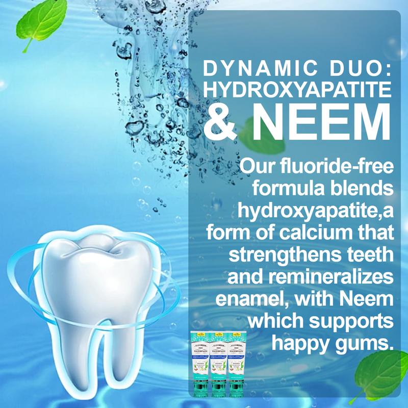 Non Fluoride Hydroxyapatite Whitening Toothpaste Freshens Breath Fights Plaque CocoMint Jasmine Neem 4.2oz