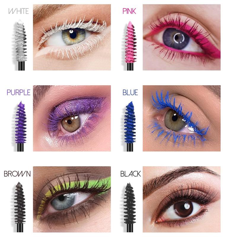 6 colors mascara set, colorful mascara waterproof long lasting thick mascara rainbow color fiber charming masacara