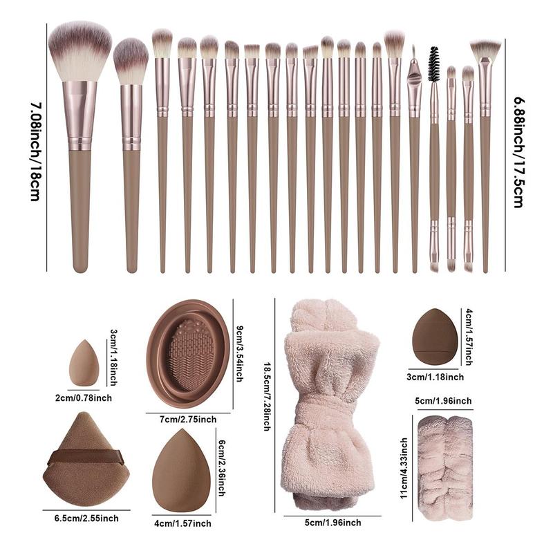 Makeup Tool, Including 20pcs Brush & 4 Sponge & 4 Mini Sponge & 4 Triangle Puff & 4 Mini Puff & 1 Brush Cleaning Tool & 1 Hairband & 2 Wristband, Christmas Gift