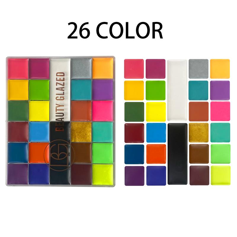 26 Color Face and Body Oil Paint Palette, Professional and Safe Non-Toxic Tattoo Halloween Special Effects Party Makeup Kit for Kids and Adults.