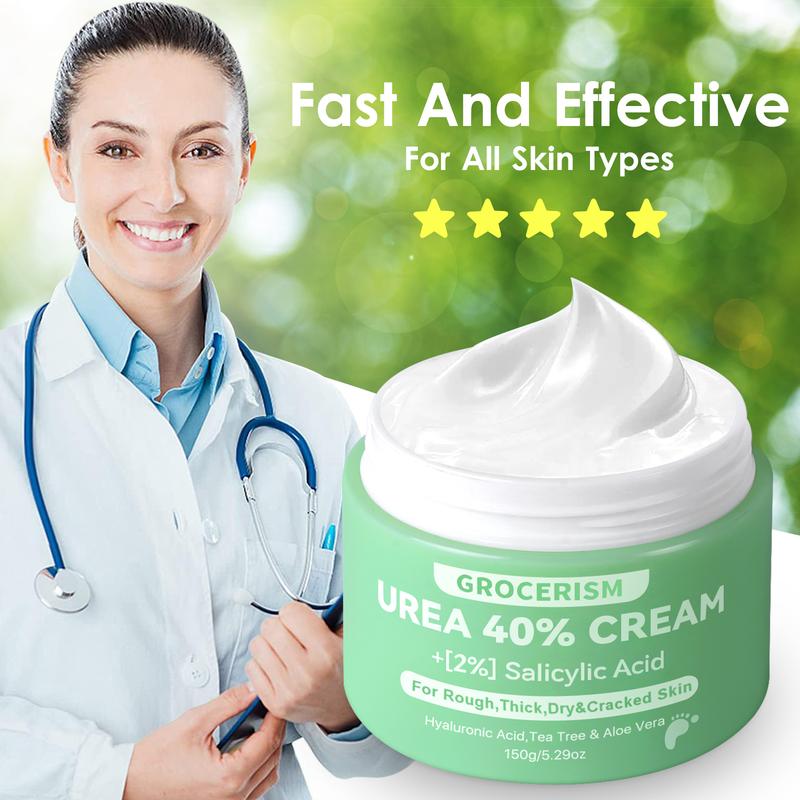 Grocerism Urea Cream 40 Percent For Feet Plus 2% Salicylic Acid Foot Cream and Hand Cream Maximum Strength with Hyaluronic Acid, Aloe Vera and Tea Tree For Deep Moisturizes,Callus Remover, Hydrating, Dry & Cracked Skin