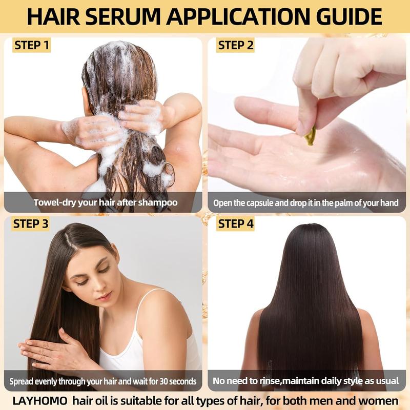 Keratin hair treatment serum, 60 capsules hair treatment oil for dry damaged hair, hair oil with keratin, argan oil-leave-in anti frizz conditioner with vitamins A, C, E & B5-no rinse for hair types