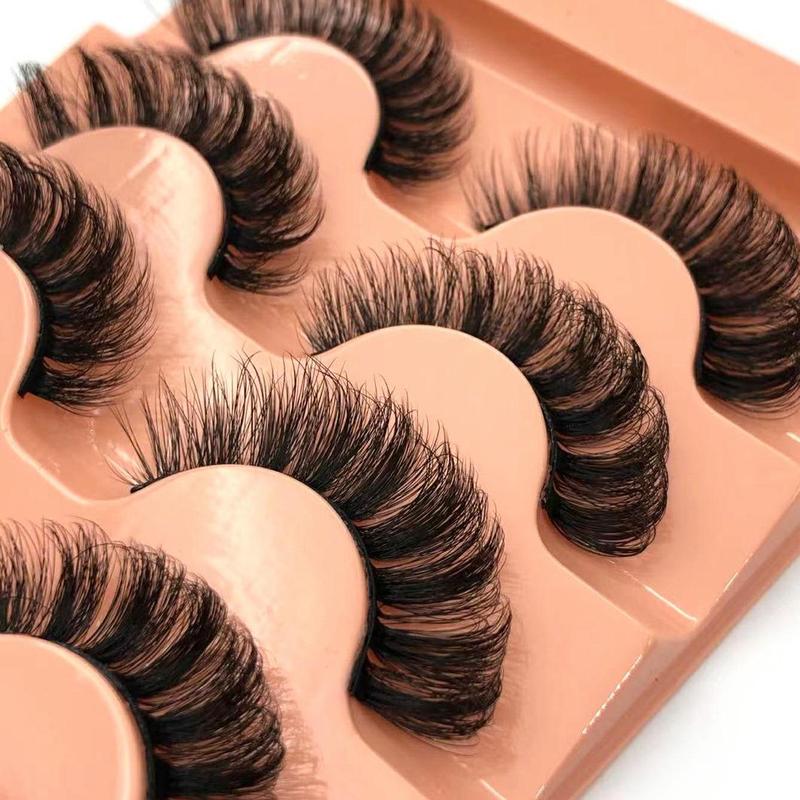 Natural False Eyelashes, 5 Pairs set Extensions Fluffy Curly Thick Faux Eyelashes, Wispy Strip Lashes, Clusters Lashes Strips for Eyelash Extension, Christmas Gift