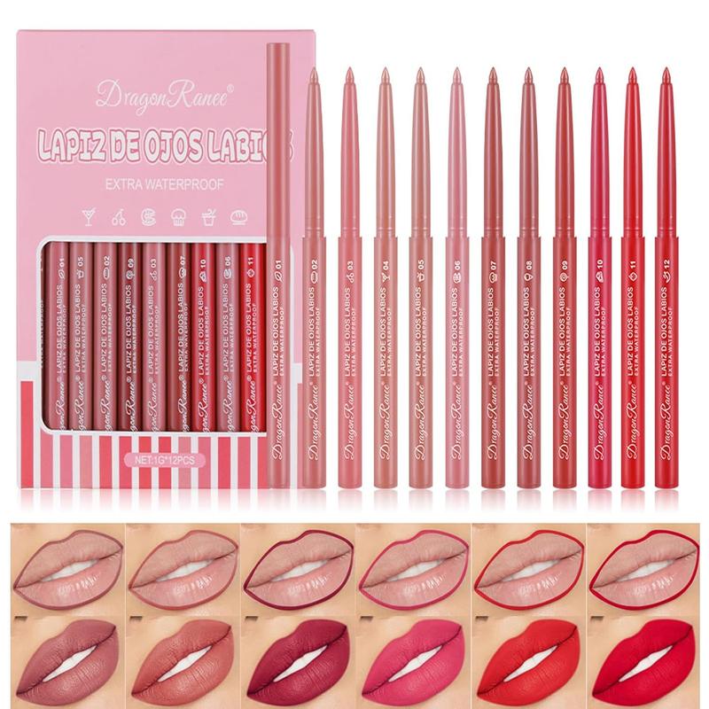 12 Colors Lip Liner Combo, Matte Lipstick Lip Liner Set, long-lasting Lip Pencil Waterproof & Non-Stick Cup, Smooth Texture High Pigmented Natural Lip Pen Makeup Gift