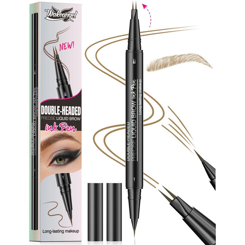 Curved Eyebrow Pen - Microblading, Liquid, 2-in-1 Dual-Ended with Micro-Fork-Tip Applicator, Waterproof and Long Lasting Makeup