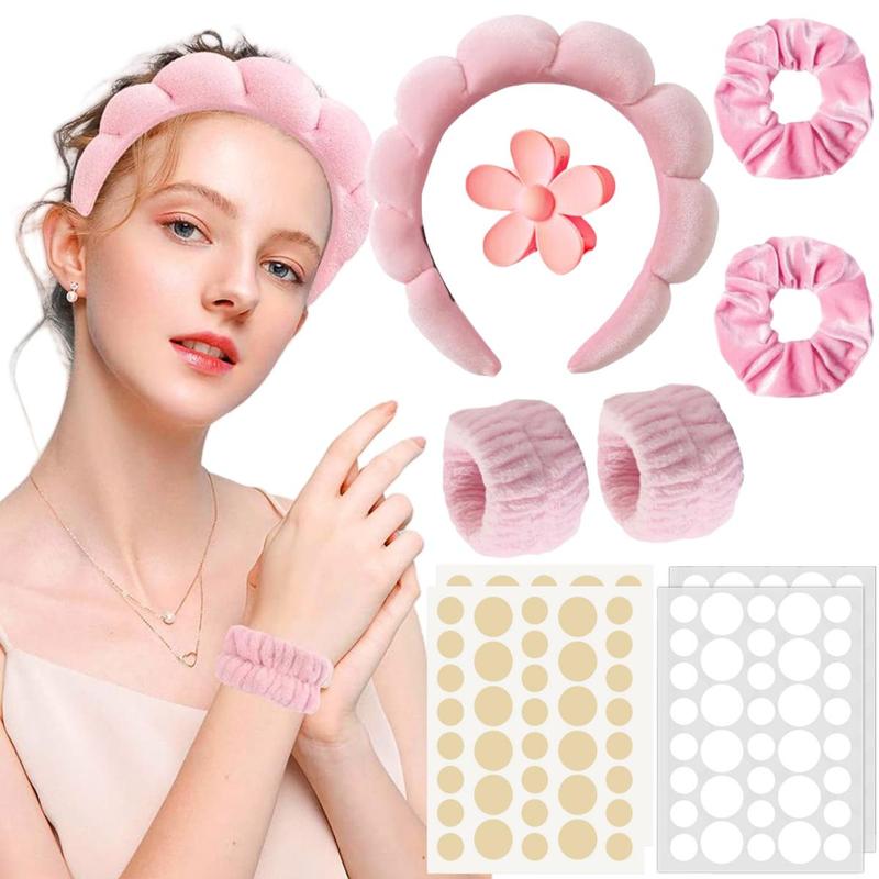 Acne Patches & Facial Headband & Wristband & Large Hair Claw Clip Set, Soft Sponge Headband Hair Hoop, Spot Cover Stickers for Face and Skin