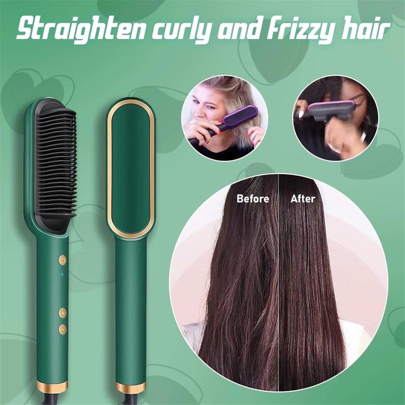 2023 New Negative Ion Hair Straightener with 5 Temp, 2 in 1 Brush and Curler, Portable Electric Straightening Heated Styling Comb 10s Fast Heating Anti-Scald (Black) Smooth Comfort beauty electricity