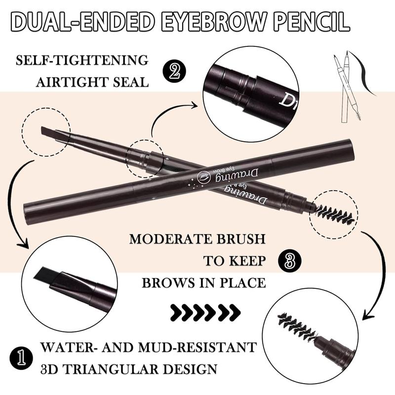 Trending on TikTok! 3 Pcs Waterproof Eyebrow Pencil. Longwearing Eyebrow Pen Makeup with Brush. Smudge Proof Brow Pen. Eye Brow Pencils for Women's Daily Eye Makeup. Black. A Must-Have for Flawless Brows.