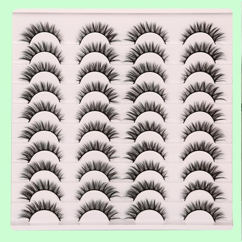 Natural Fluffy False Eyelashes, 20 Pairs Wispy Cat Eye Look Faux Lashes Clusters, Natural Curling Eye Makeup Lashes Strips, Full Volume Eyelashes, Lash Clusters Kit Lashes Extension Kit Eyelashes Clusters Kit