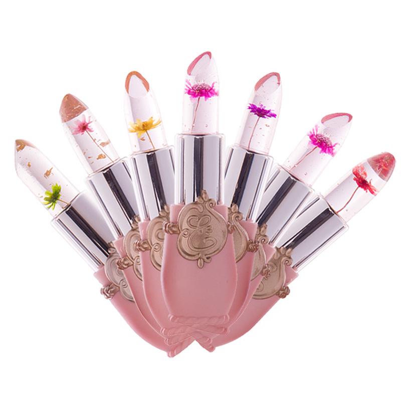 Ladies Flower Jelly Lipstick Temperature Change Moisturizer Lip Gloss Compact Makeup Color Hydrating Moisturizing Case