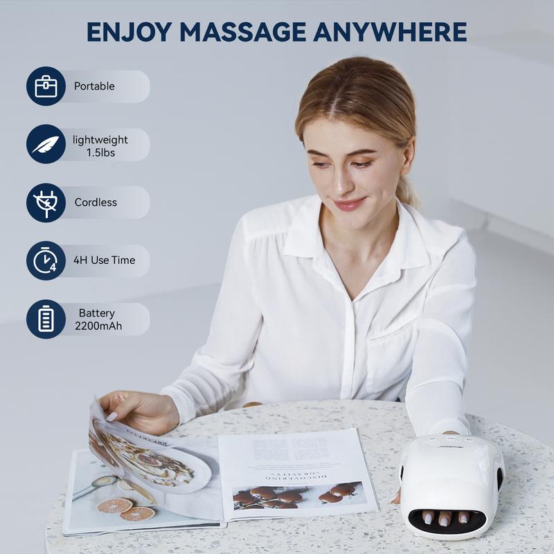 CINCOM Portable Hand Massager (WHITE), Cordless, with Comfort Heat and Gentle Massage, Adjustable Settings, Auto-Off Feature, Rechargeable, Perfect for Daily Relaxation, Ideal Gift