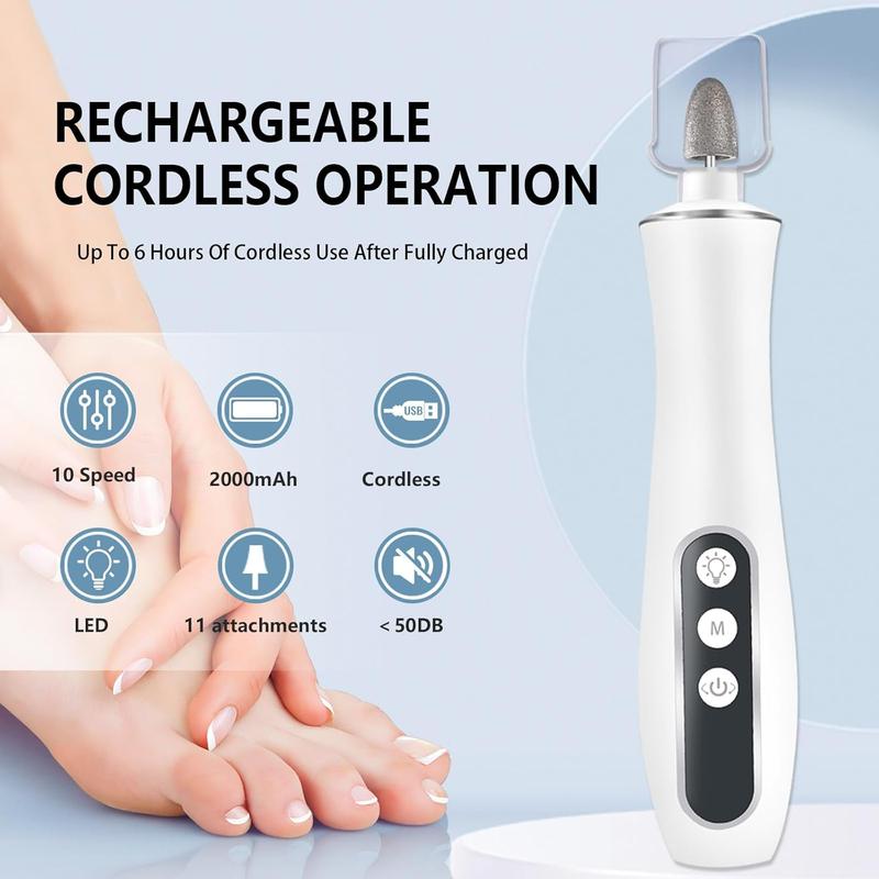 Cordless Nail Drill, Portable 2000 mAh Rechargeable Electric Nail File for Thick Toenails, 10 Speeds Nail Dril Machine Professional Manicure Pedicure Set for Women Hand Foot Natural Nails Care