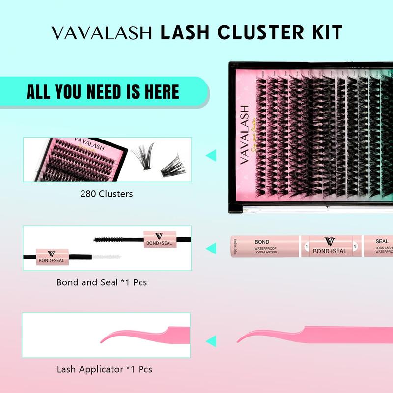 DIY Lash Extensions Kit Individual Cluster Lashes Kit with 280 Lash Clusters 40D+50D-0.07-D-10-16Mix, Lash Bond and Seal, Lash Applicator for DIY Eyelash Extensions at Home（Kit-40D+50D)