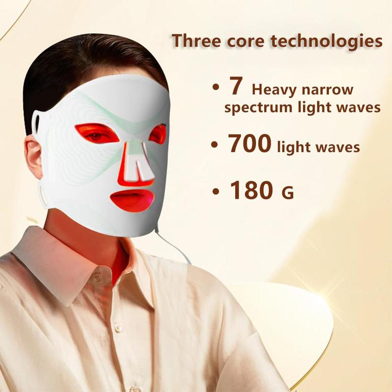 LED Light Facial Mask, 7 Color Silicone Electric Face Mask, Automatic Firming Facial Skin Care Mask, Professional Facial Beauty Instrument for Women