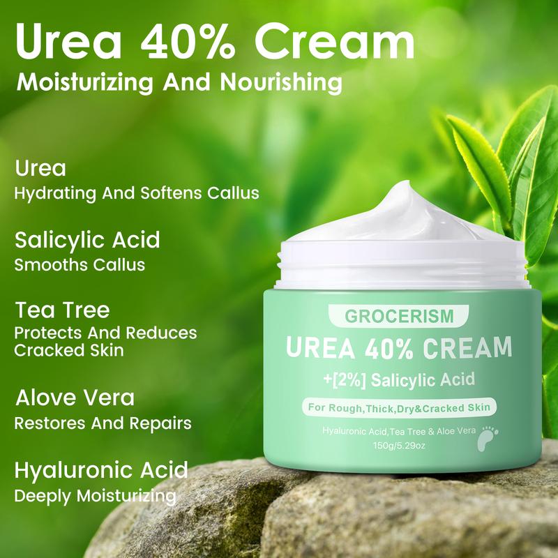 Grocerism Urea Cream 40 Percent For Feet Plus 2% Salicylic Acid Foot Cream and Hand Cream Maximum Strength with Hyaluronic Acid, Aloe Vera and Tea Tree For Deep Moisturizes,Callus Remover, Hydrating, Dry & Cracked Skin