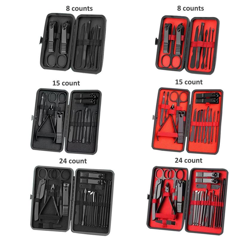 Professional Nail Clipper Set with Storage Case, 8 Counts 24pcs 15pcs Portable Manicure & Pedicure Tool Set,  Nail Cutter Kit Wallet,  Nail Care Tool for Home & Travel