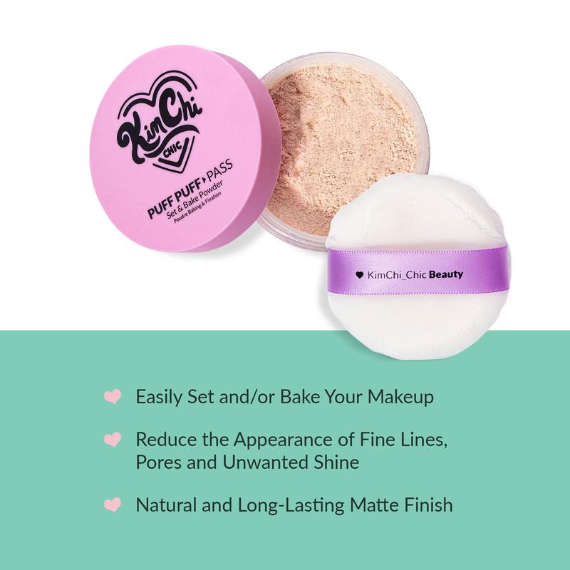 Kimchi Chic Beauty Puff Puff Pass Set and Bake Powder, Loose Face Powder with Extra Fluffy Setting Powder Puff, Soft Natural Face Makeup for Uneven Skin Tone, 03 Translucent