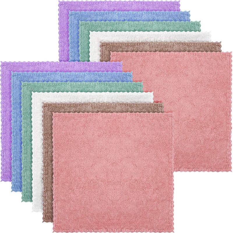 12 Pieces Microfiber Facial Wash Cloth Makeup Remover Cloths, 10 x 10 Inch, Soft Face Washcloth for Face, 6 Colors for Choose