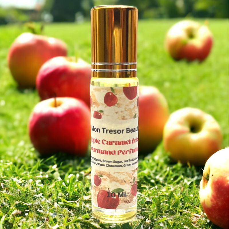 Apple Caramel Drizzle gourmand Body oil Roll- On, fresh picked apples, hint of caramel, sweet vanilla, brown sugar, red fruits, natural scent, cruelty free body oil roll-on, aroma, scented body oil roll-on