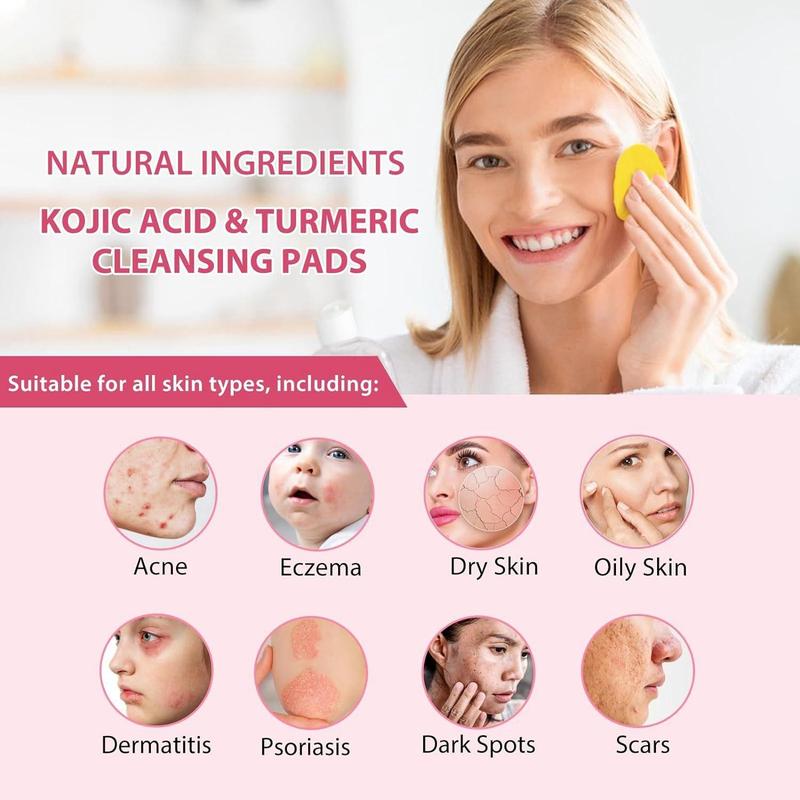 Turmeric Kojic Acid Cleansing Pads, 3 Boxes Moisturizing Daily Skin Cleansing Pads, Facial Pore Deep Cleanser, Comfort Skin Care Product