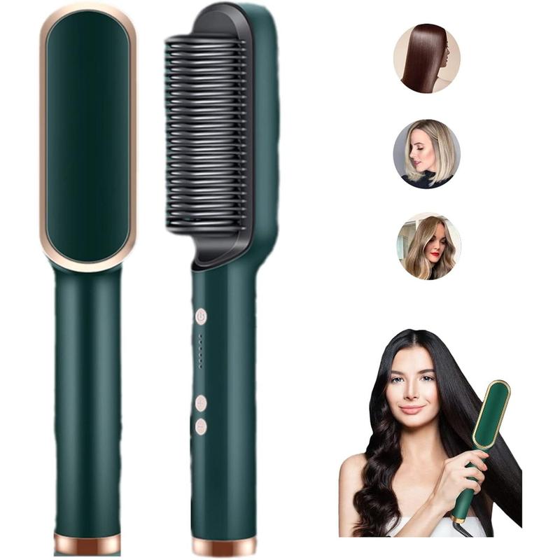 2023 New Negative Ion Hair Straightener with 5 Temp, 2 in 1 Brush and Curler, Portable Electric Straightening Heated Styling Comb 10s Fast Heating Anti-Scald (Black) Smooth Comfort beauty electricity