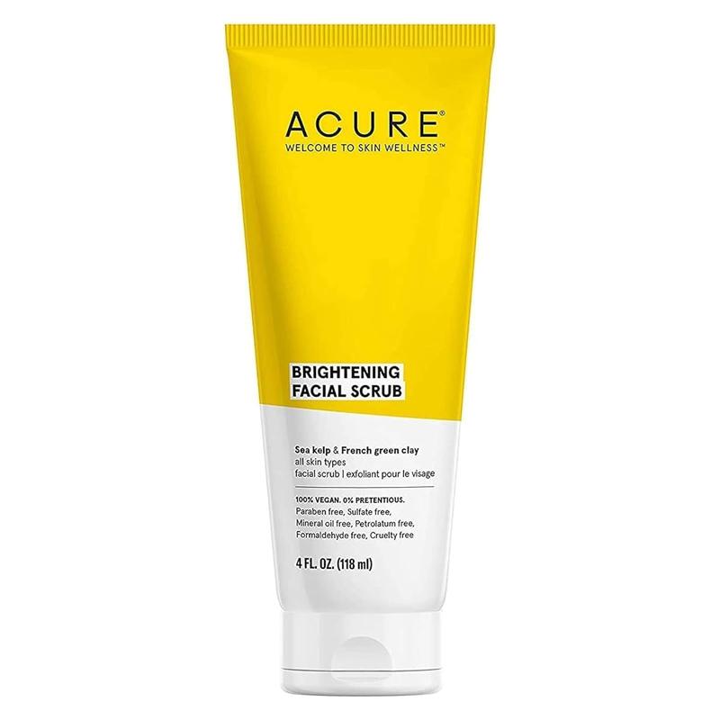 Acure Brightening Facial Scrub for a Youthful, Brighter, Radiant Complexion | With Sea Kelp & French Green Clay, 4 Fl Oz. Lemon Exfoliate Cleansing