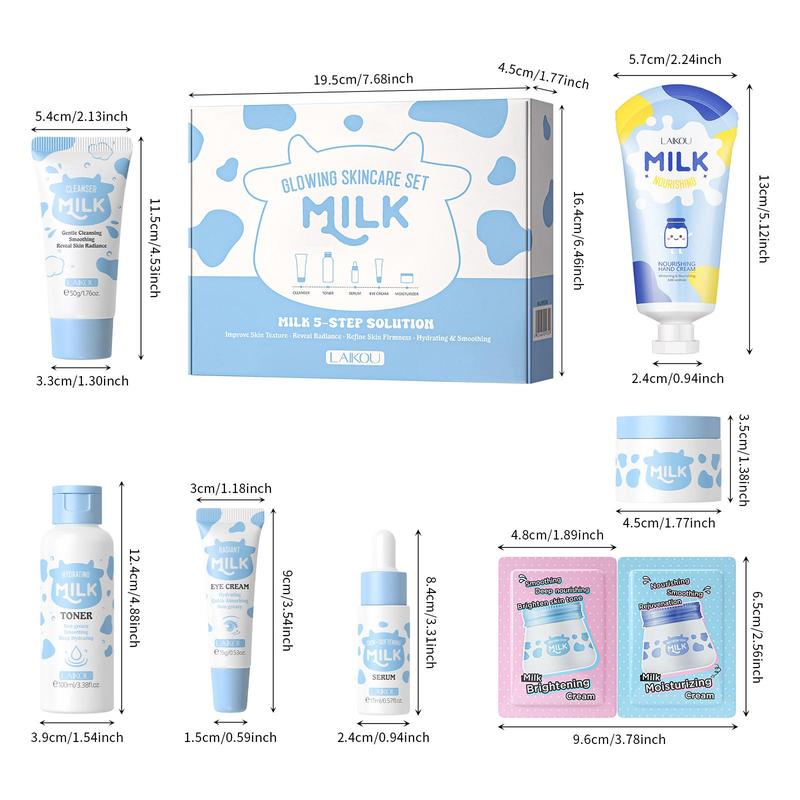 Moisturizing Milk Skincare Set, 1 Set Cleanser, Toner, Serum, Eye Cream, Moisturizer, Hand Cream & Skin Care Cream, Skin Care Gift Set, Christmas Gift