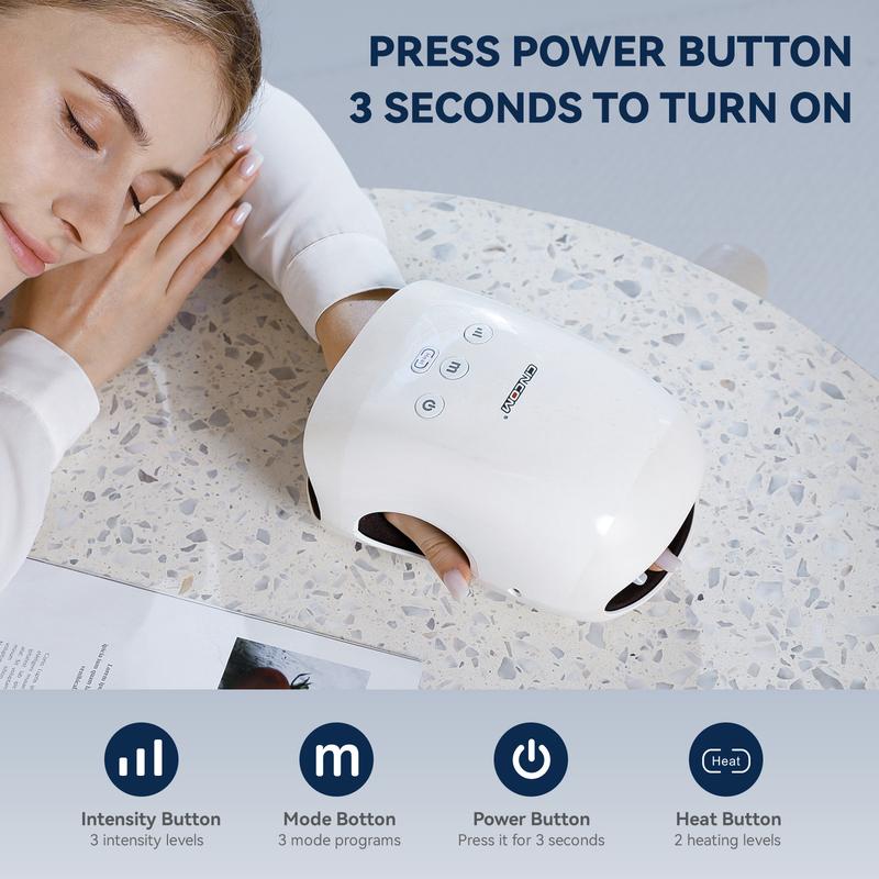 CINCOM Portable Hand Massager (WHITE), Cordless, with Comfort Heat and Gentle Massage, Adjustable Settings, Auto-Off Feature, Rechargeable, Perfect for Daily Relaxation, Ideal Gift