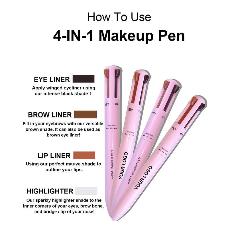 4 in 1 Multifunctional Makeup Pencil, Long Lasting Retractable Makeup Pen, Eyeliner Lip Liner Eyebrow Pen Highlighter 4 in 1, Eye Makeup Tool for Women, Christmas Gift