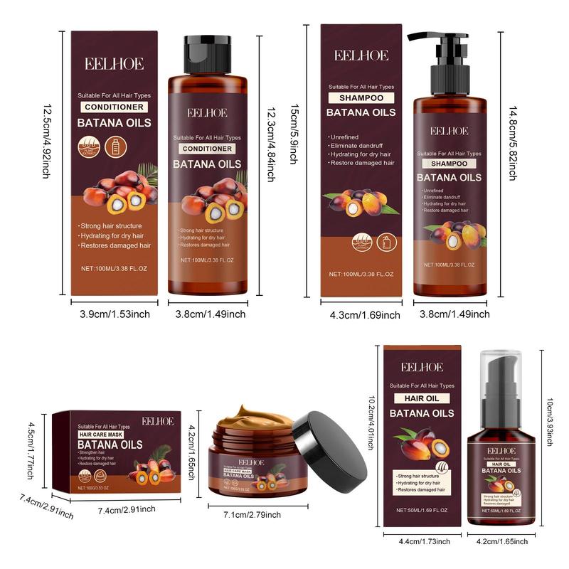 Batana Oil Hair Care Kit, 1 Set Moisturizing Hair Shampoo & Conditioner & Hair Mask & Hair Oil, Hair Care & Styling Product for Women & Men, Christmas Gift