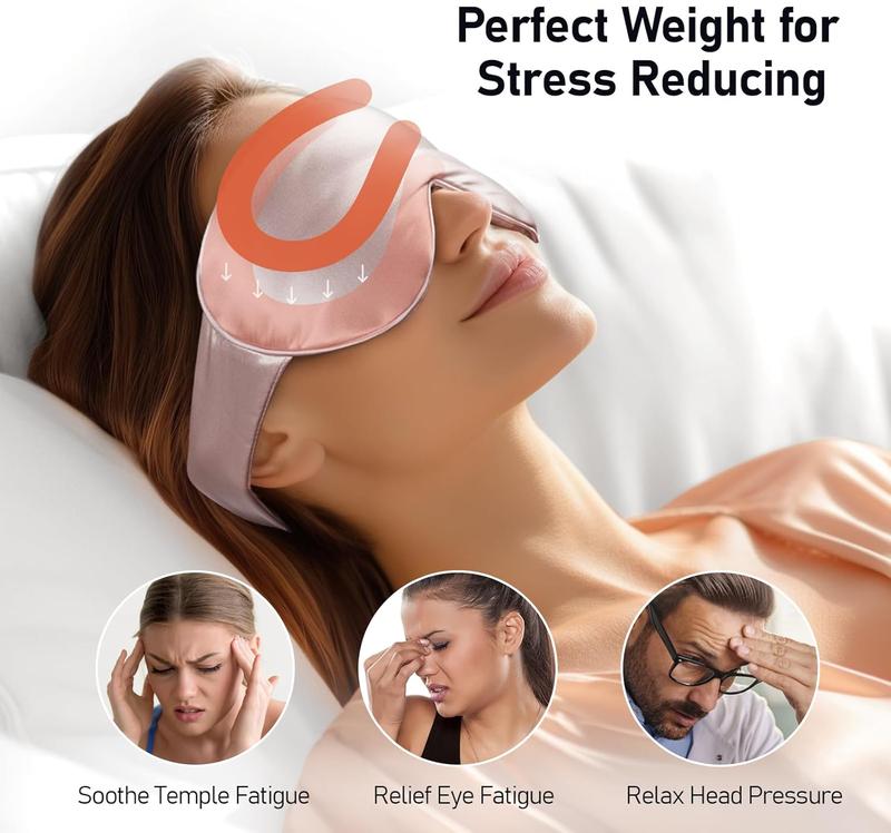 Weighted Silk Sleep Mask 4.9 oz (140g), Mulberry Silk Sleeping Mask with Detachable Insert, Women Men   Night Light Blocking Eye Mask with Adjustable Strap, for Relax Deep Sleep