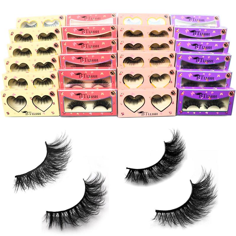 4 Styles Fluffy False Eyelashes, 24 Pairs Natural Look Eyelash Extensions, Self Grafting Curl Eyelashes, Eye Makeup Enhancement False Eyelashes for Women