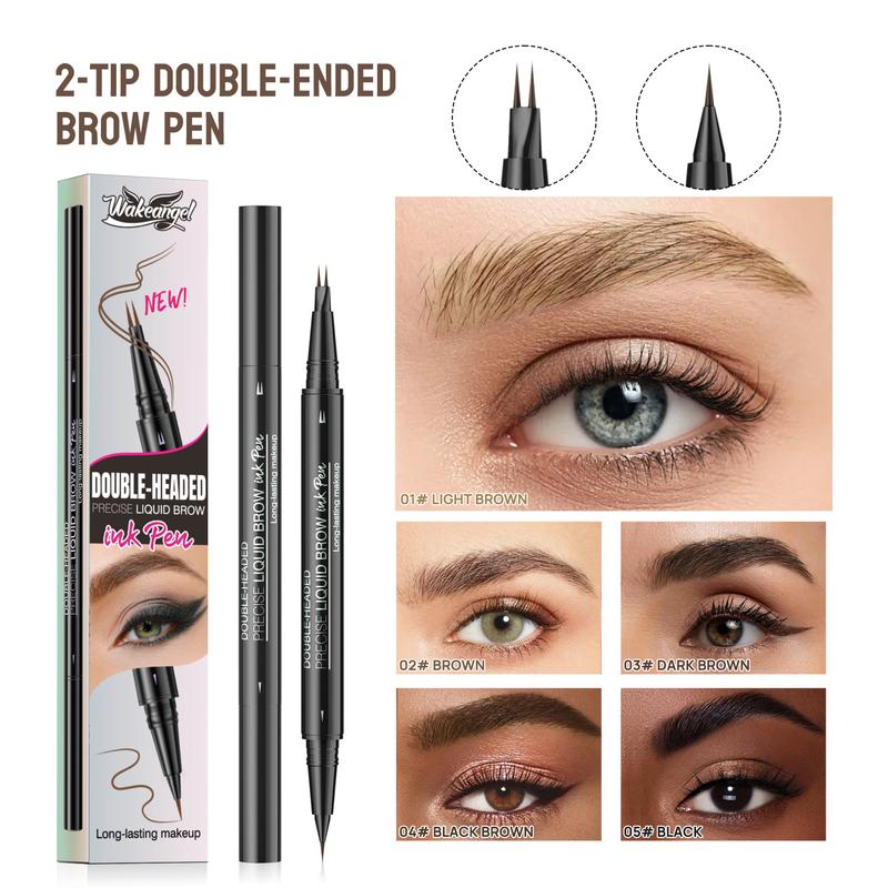 Curved Eyebrow Pen - Microblading, Liquid, 2-in-1 Dual-Ended with Micro-Fork-Tip Applicator, Waterproof and Long Lasting Makeup