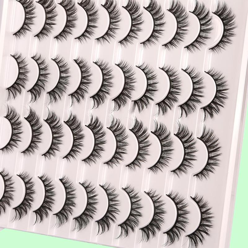 Natural Fluffy False Eyelashes, 20 Pairs Wispy Cat Eye Look Faux Lashes Clusters, Natural Curling Eye Makeup Lashes Strips, Full Volume Eyelashes, Lash Clusters Kit Lashes Extension Kit Eyelashes Clusters Kit