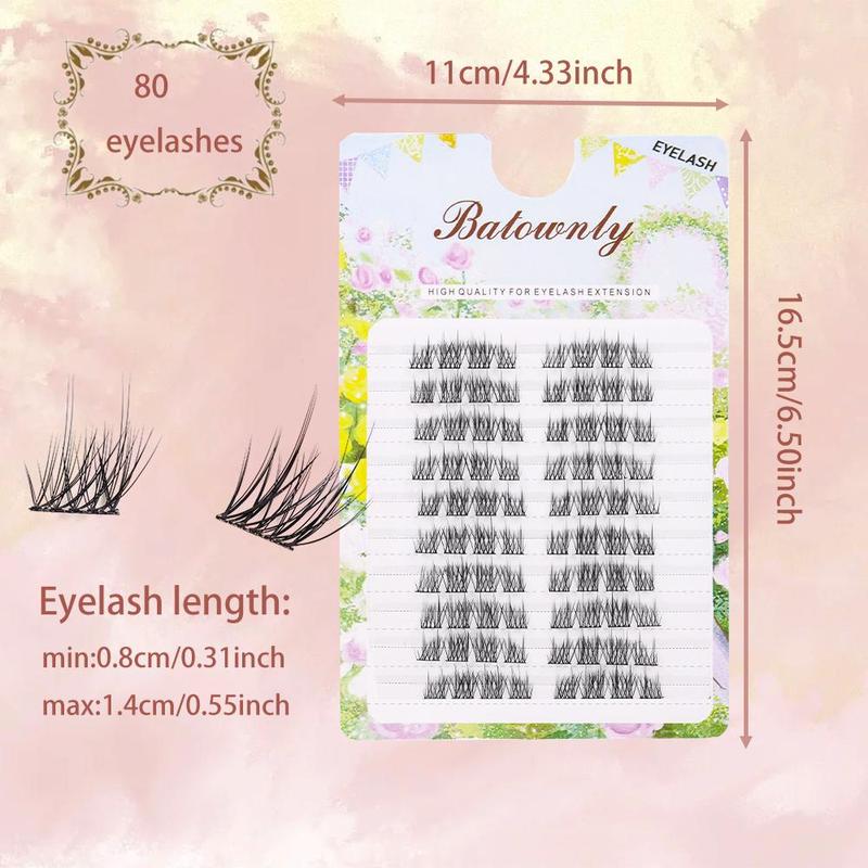 Natural False Eyelashes Kit, 1 Set Mixed Length Individual False Eyelashes with Glue & Tweezers & Remover & Brush & Eyelash Curler, Eye Makeup Accessories