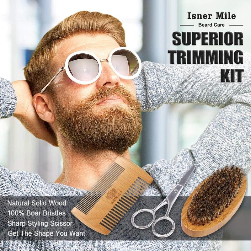 Isner Mile Beard Kit for Men, Beard Care Kit, Beard Gift Kit, Grooming & Trimming Tool Complete Set with Shampoo Wash, Beard Care Oil, Balm, Brush, Comb, Storage Bag, Beard Care Kit, Perfect Father's Day Gifts for Him Men Dad Father Boyfriend