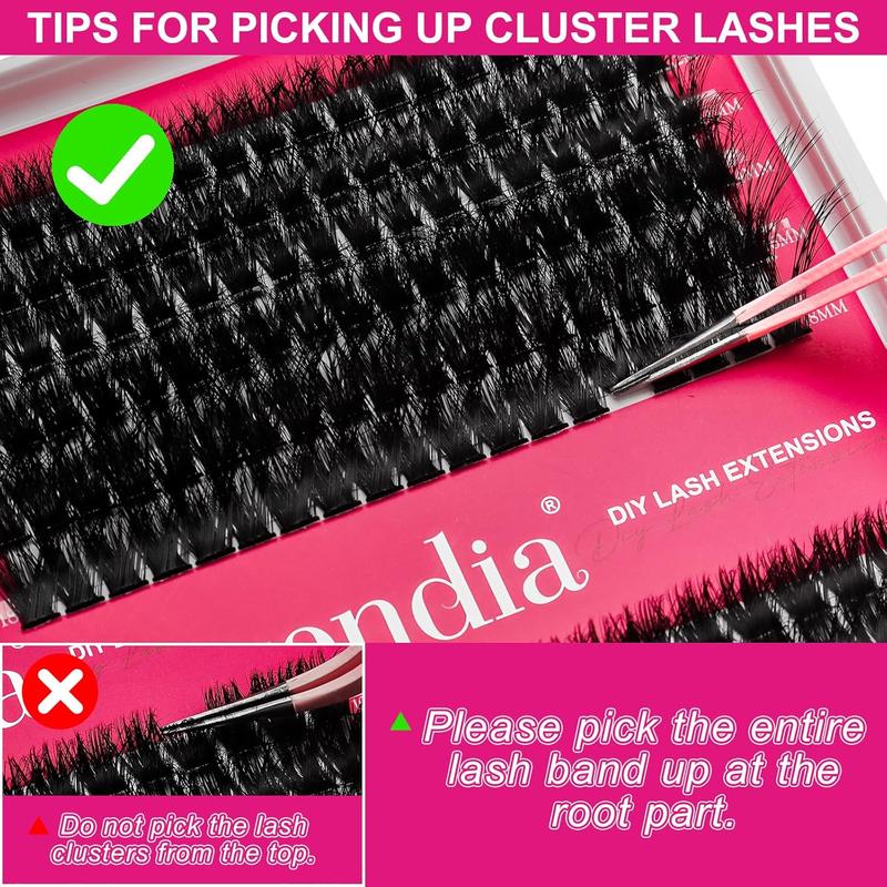 Lash Clusters Kit Fluffy 80D 100D Individual Lashes D Curl Cluster Eyelash Extensions 10-18mm DIY Lash Extension Kit Lash Bond and Seal Waterproof, Lash Applicator, Thick False Eyelashes Kit