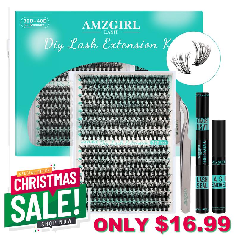 AMZGIRL LASH 320 Clusters DIY Cluster Lash Extension Kit 30D+40D 60D+80D Eyelashes Waterproof Bond and Seal DIY Lash Extensions Lash Clusters Waterproof Lash Clusters Kit  Makeup Cosmetic