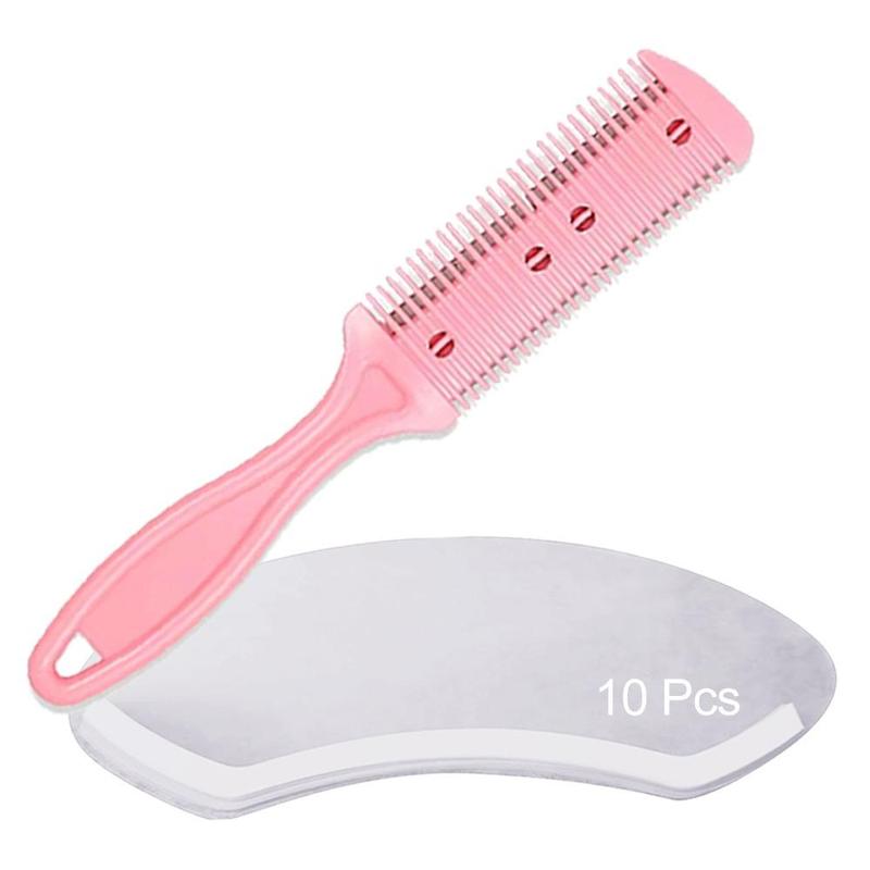 Sharp Hair Cutter Comb, 1 Count Hair Razor Comb & 10pcs Disposable Face Hairspray Shield, Transparent Hair Salon Mask, Hair Cutting Tool for Home