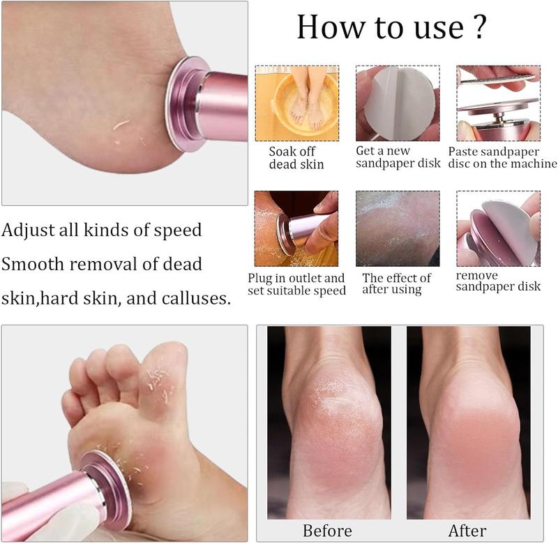 Electric Foot File,Foot Dead Skin Remover with 60pcs Replacement Sandpaper,Foot Callus Remover Tool, Compact Nail Care Pedicure Tools,Men Gifts