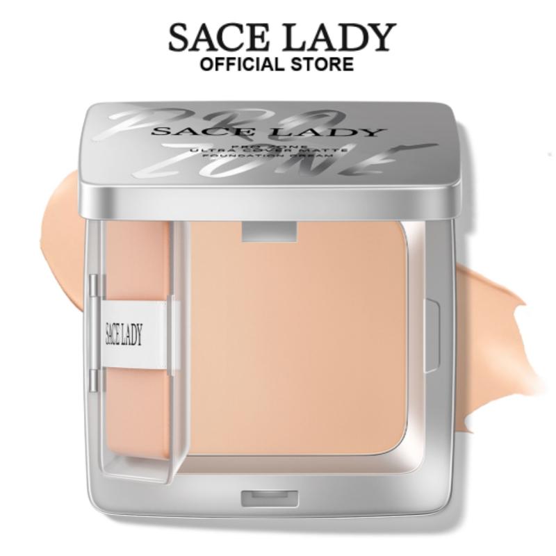 SACE LADY Powder Foundation Lasting Matte Foundation Cream Full Coverage Waterproof Face Makeup With Mirror 0.30Oz