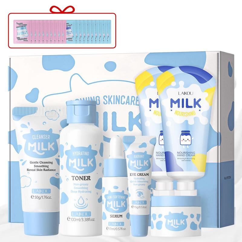 Moisturizing Milk Skincare Set, 1 Set Cleanser, Toner, Serum, Eye Cream, Moisturizer, Hand Cream & Skin Care Cream, Skin Care Gift Set, Christmas Gift