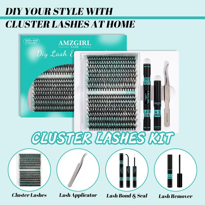 AMZGIRL LASH 320 Clusters DIY Cluster Lash Extension Kit 30D+40D 60D+80D Eyelashes Waterproof Bond and Seal DIY Lash Extensions Lash Clusters Waterproof Lash Clusters Kit  Makeup Cosmetic