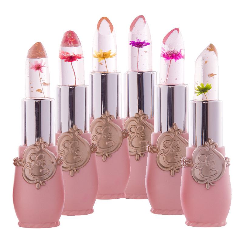 Ladies Flower Jelly Lipstick Temperature Change Moisturizer Lip Gloss Compact Makeup Color Hydrating Moisturizing Case