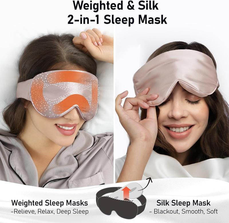 Weighted Silk Sleep Mask 4.9 oz (140g), Mulberry Silk Sleeping Mask with Detachable Insert, Women Men   Night Light Blocking Eye Mask with Adjustable Strap, for Relax Deep Sleep