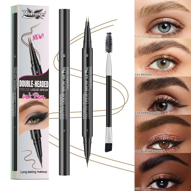 Curved Eyebrow Pen - Microblading, Liquid, 2-in-1 Dual-Ended with Micro-Fork-Tip Applicator, Waterproof and Long Lasting Makeup