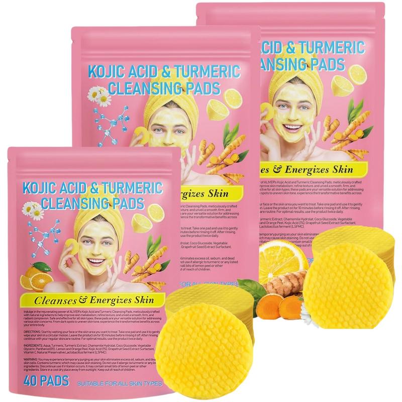 Turmeric Kojic Acid Cleansing Pads, 3 Boxes Moisturizing Daily Skin Cleansing Pads, Facial Pore Deep Cleanser, Comfort Skin Care Product