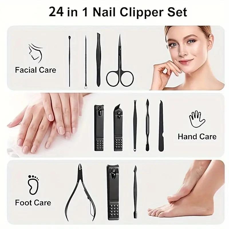 Professional Nail Clipper Set with Storage Case, 8 Counts 24pcs 15pcs Portable Manicure & Pedicure Tool Set,  Nail Cutter Kit Wallet,  Nail Care Tool for Home & Travel