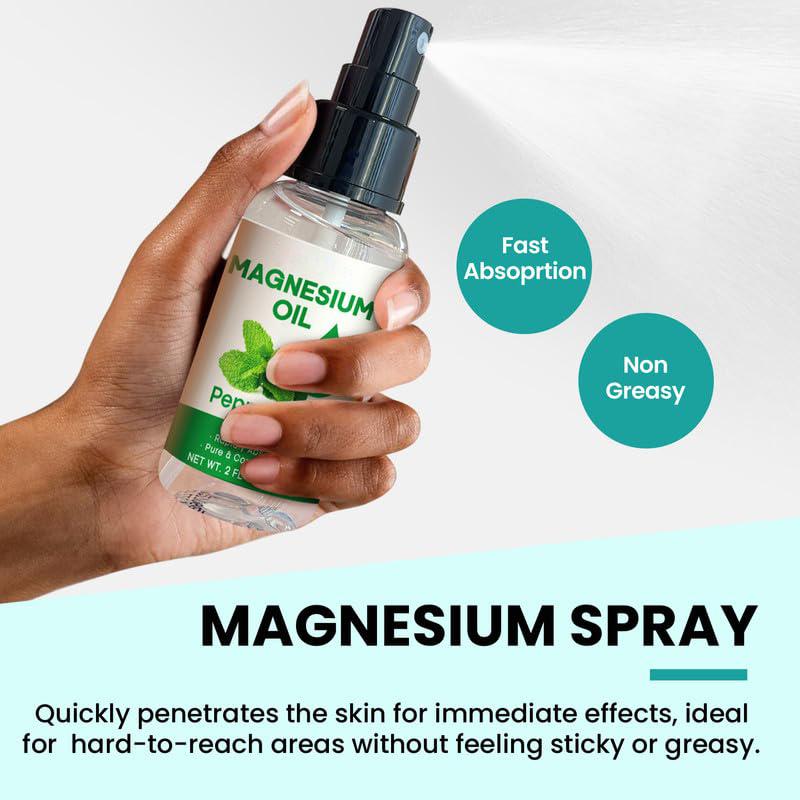 3 Pack Portable Topical Magnesium Oil Spray for Feet & Body & Hand, Fast Absorption, Less Sting, Ultra-Soothing, Relax for Sleep & Muscle, Deodorant Oil Spray include Vanilla & Mint & Lavender & Tea Tree & Orange & Refreshing Odourless Body Care Comfort